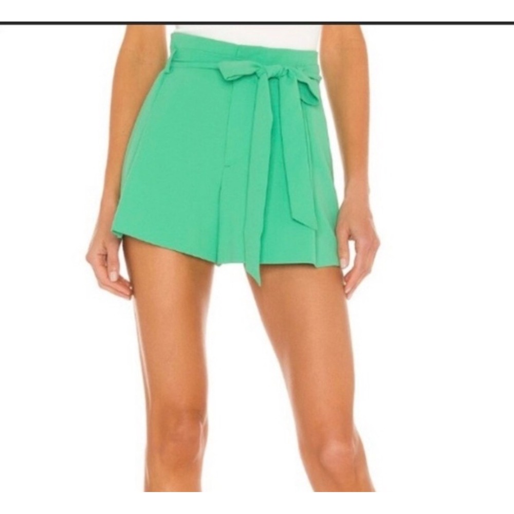 Alice + Olivia Green High Waisted Tie Front Shorts Size 12 Wide Leg Paperbag